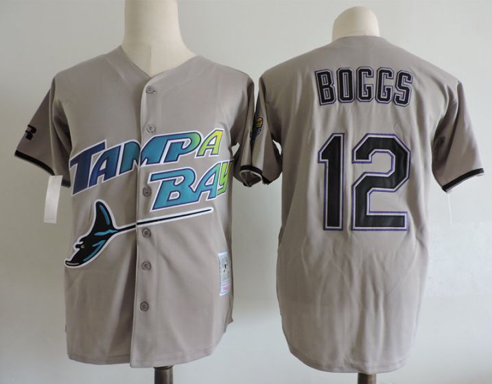 Men Tampa Bay Rays #12 Wade Boggs Grey Throwback MLB Jerseys->los angeles dodgers->MLB Jersey